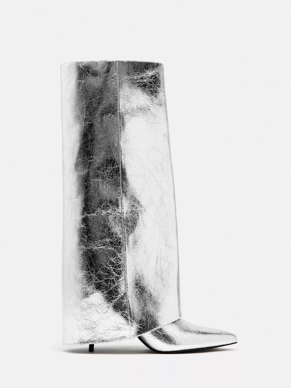 Zara Metallic Silver Knee-High Heeled Boots